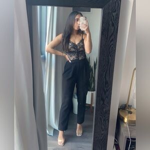 Express Black Lace Straught Leg Ankle Jumpsuit